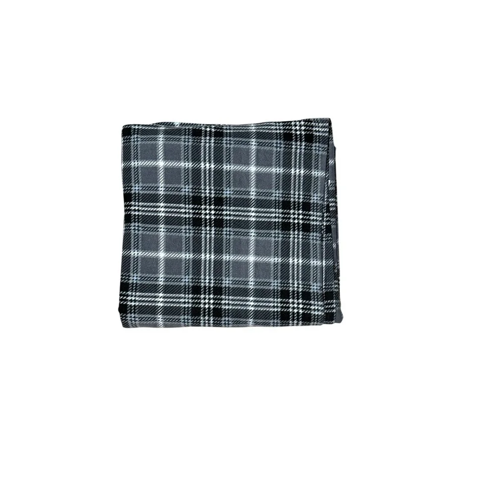 Cannon Plaid Fleece Throw Blanket Queen Size Bedding Sheet Cover Black Gray Blue
